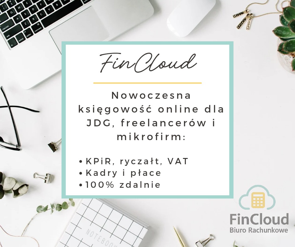 FinCloud: Nowoczesna księgowość online dla JDG, freelancerów i mikrofirm. KPiR, ryczałt, VAT, kadry i płace, 100% zdalnie. Minimalistyczne biurko z laptopem.