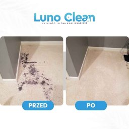 Luno Clean - Dywan kremowy: widok 'przed i po' prania. Lewa strona - silne zabrudzenia, prawa - czysty dywan. Efekt usługi Luno Clean. Czystość, która robi wrażenie.
