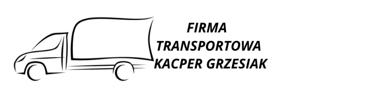 Czarno-biała grafika wektorowa przedstawia kontur busa obok napisu 'Firma Transportowa Kacper Grzesiak'.