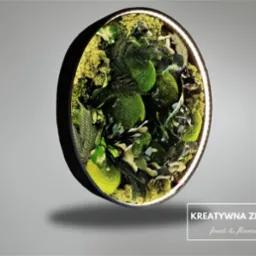 Okrągły panel dekoracyjny z mchu i roślin, podświetlony ledami, na szarym tle. Nowoczesna ozdoba ścienna z elementami naturalnymi. 'Kreatywna Zieleń'.