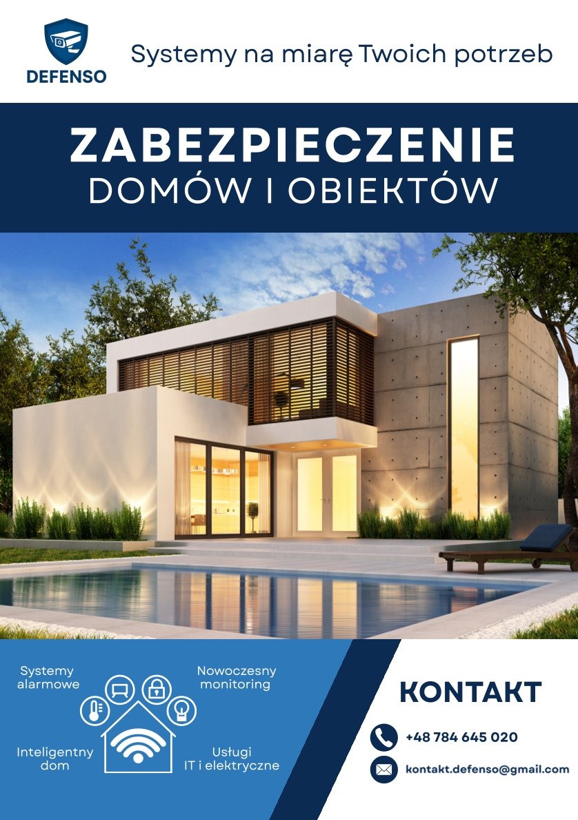 Nowoczesny dom z basenem, zabezpieczony systemami alarmowymi i monitoringiem. Usługi IT i elektryczne dla inteligentnego domu. Systemy na miarę Twoich potrzeb.