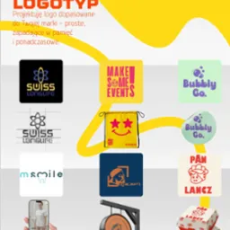 Przykłady projektów logo dla różnych branż w Radomiu: od korporacyjnych po zabawne, prezentowane w zestawieniu grafik. Różne style i koncepcje.
