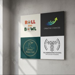 Kolekcja logotypów demonstruje wszechstronność: od apetycznego, typograficznego logo dla gastronomii (Roll and Bowl), przez dynamiczny symbol wzrostu (Creative Chances), po elegancką sygnetę premium (Złota Gęś) i techniczny wireframe (Teleradiomechanika).