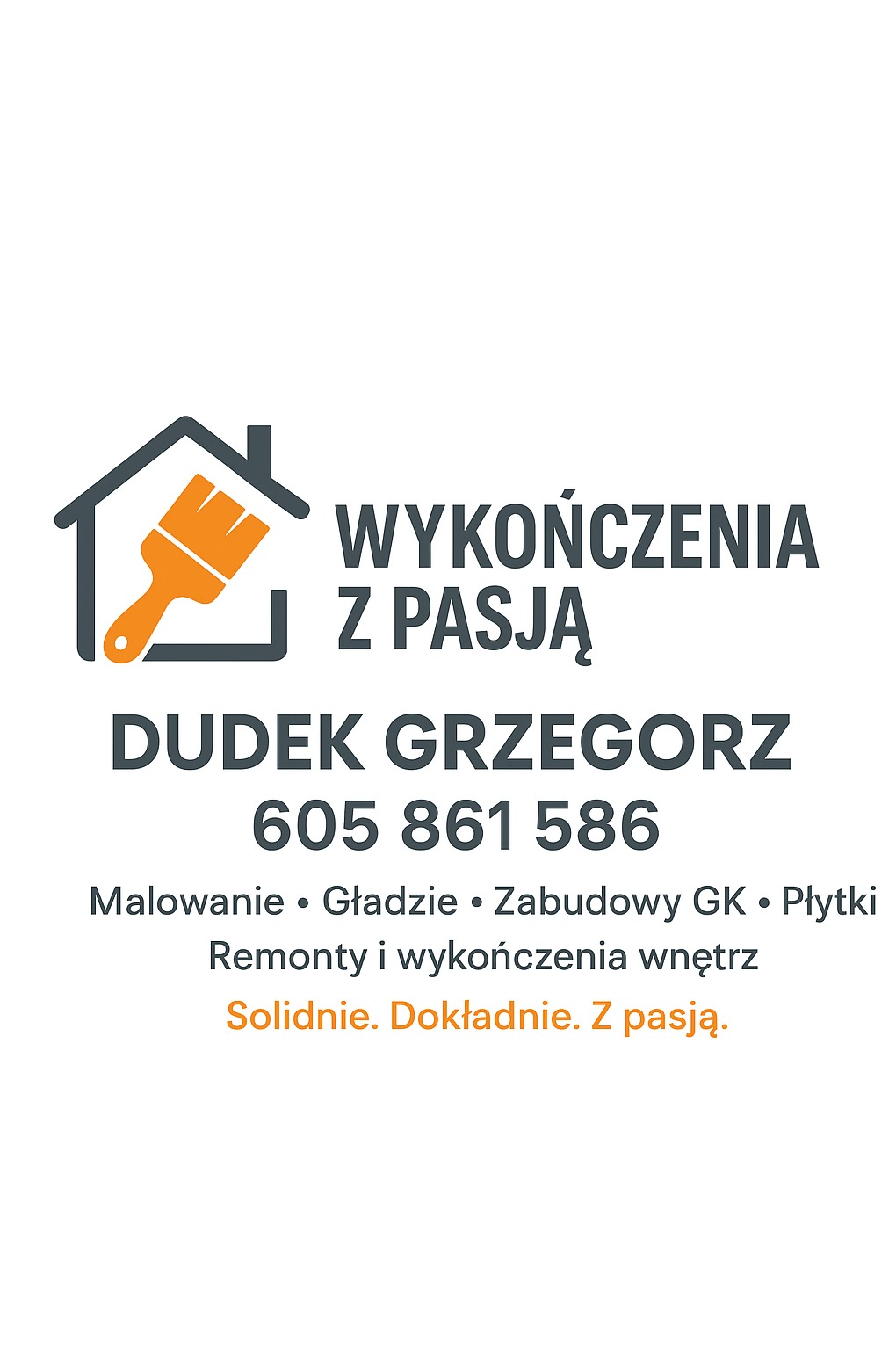 Logo firmy Dudek Grzegorz oferującej wykończenia wnętrz z pasją, malowanie, gładzie, zabudowy GK i płytki. Solidnie i dokładnie.