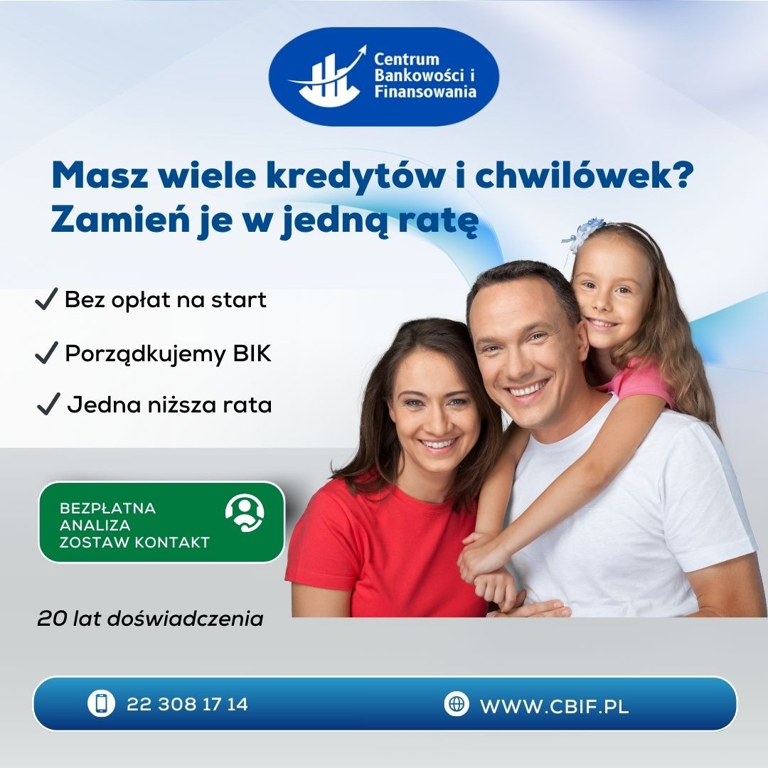 Rodzinne zdjęcie z uśmiechem w Warszawie, oferta konsolidacji kredytów i chwilówek w CBIF. Bezpłatna analiza i jedna niższa rata. 20 lat doświadczenia.