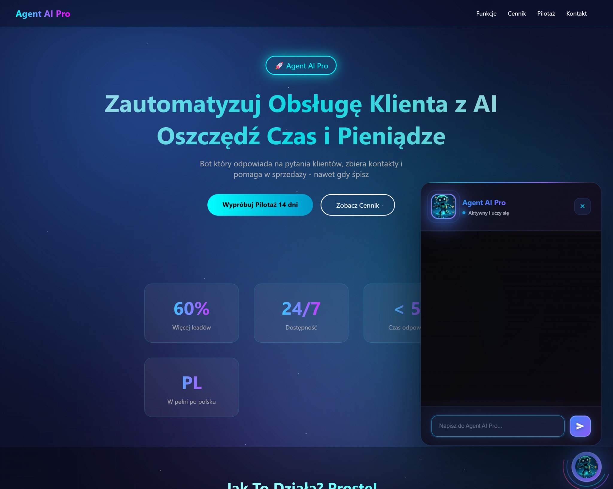Oto mój flagowy produkt Agent AI Pro. Agent który zadba o obsługę klienta ale także pomoże zbierać nowych klientów.