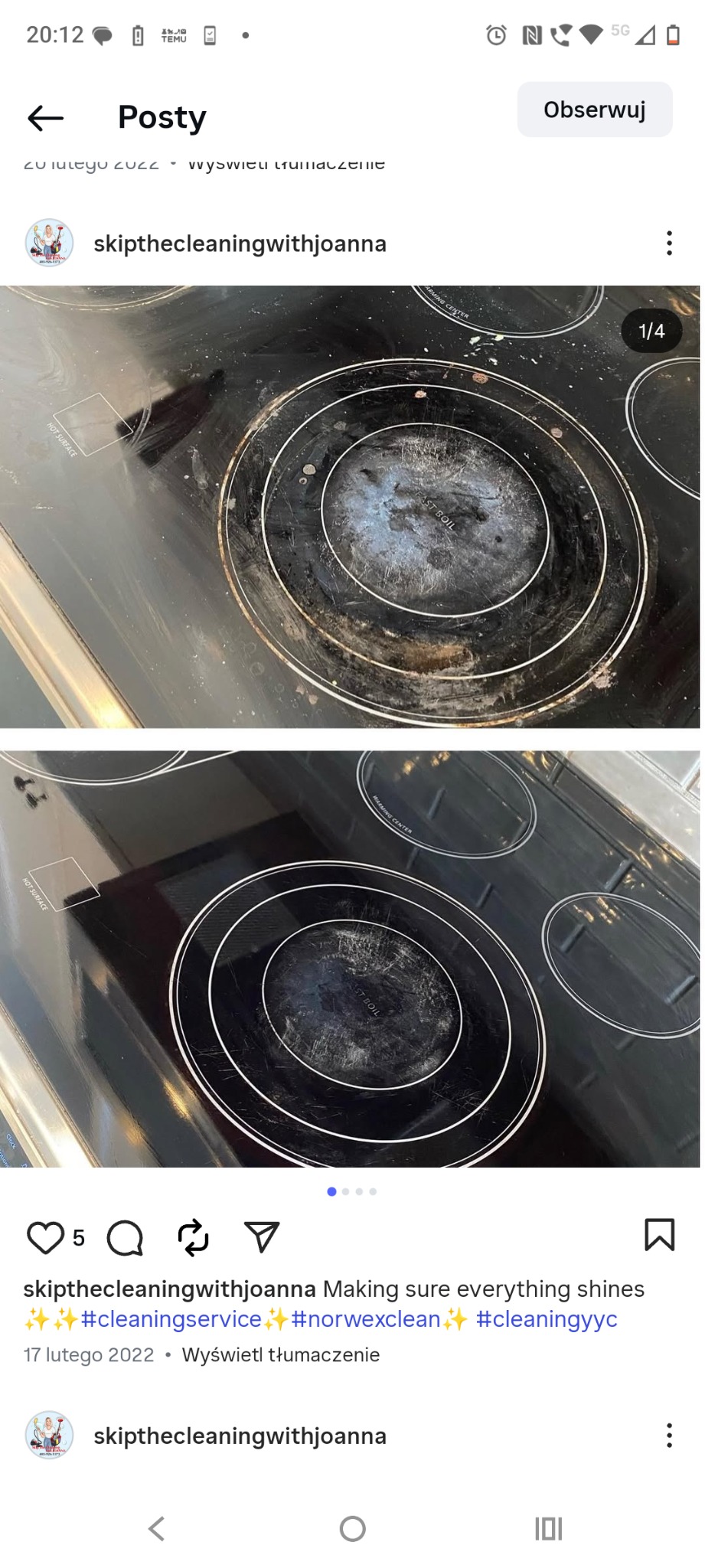Dwa ujęcia tej samej płyty indukcyjnej: zabrudzona przed czyszczeniem i lśniąca po. Widoczne okrągłe pola grzewcze. Zdjęcie typu 'przed i po', prezentujące efekt sprzątania.