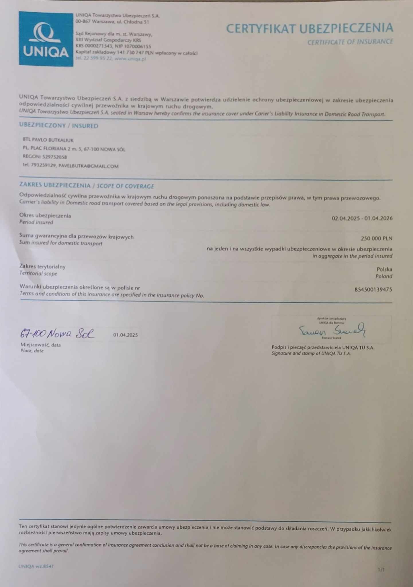 Ubezpieczenie OCP przewoznika