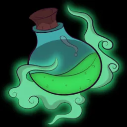 Ilustracja: Butelka z zielonym płynem, zamknięta korkiem, otoczona zielonkawym dymem. Na butelce widoczny znak zapytania. Czarny, kontrastowy background.