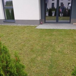 Na zdjęciu, wykonana usługa mycia okien oraz koszenie.