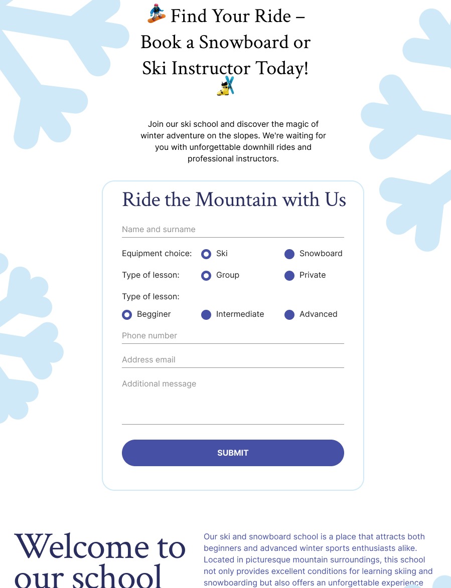 Strona dla szkółki narciarskiej i snowboardowej
