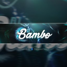 Crystal GFX Piotr Borowiec - Grafika z napisem 'DJ Bambo' w białej, stylizowanej czcionce na tle abstrakcyjnych, turkusowych linii i gradientów. Projekt autorstwa BorowiecDesign.