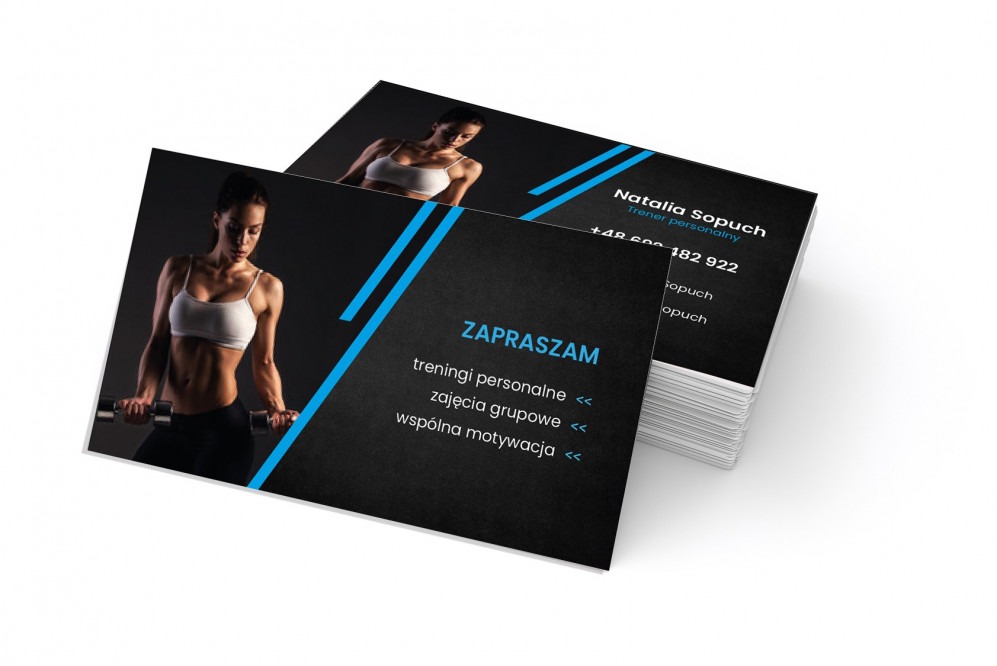 Oto przykładowa wizytówka wykonana na zlecenie osoby z branży trenera personalnego .