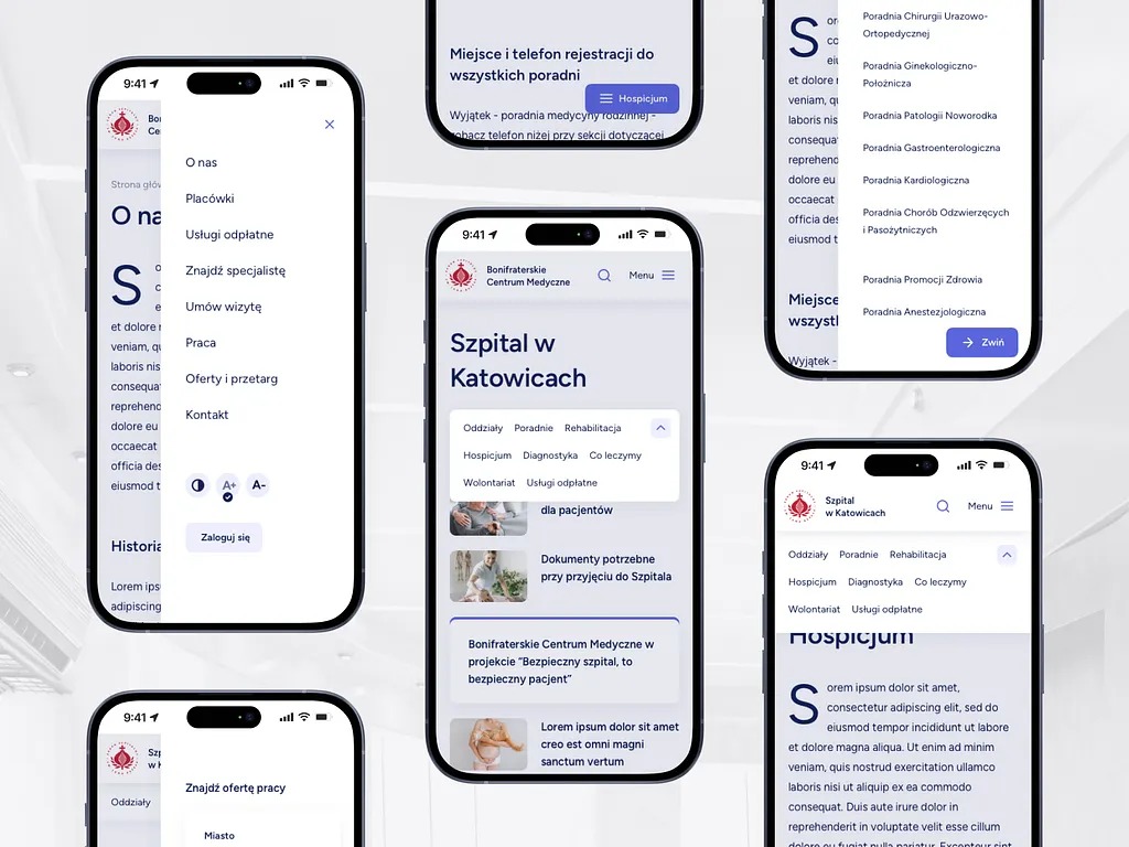 Projekt strony internetowej dla sieci szpitali.