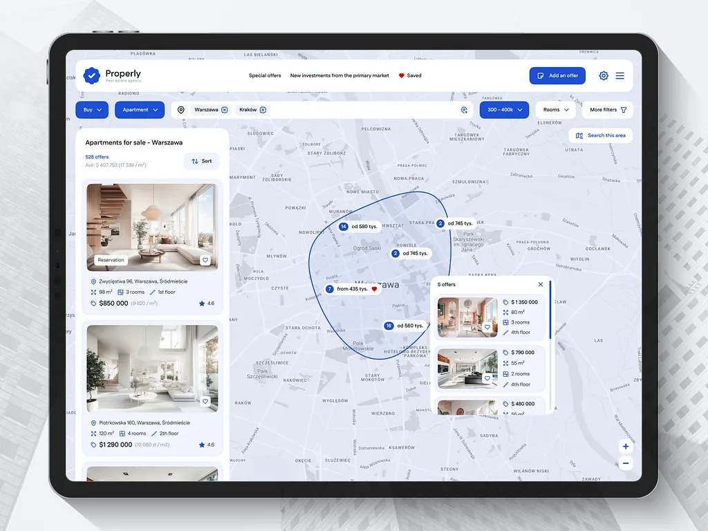 Projekt strony internetowej dla firmy z branży nieruchomości.