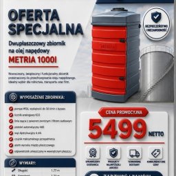 TAJSON - PALIWA - Dwupłaszczowy zbiornik Metria 1000l na olej napędowy w ofercie specjalnej. Bezpieczny i funkcjonalny, idealny dla rolnictwa, transportu i firm. Cena promocyjna.