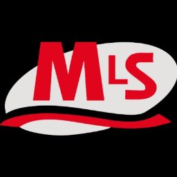 BROJEWSKI SPÓŁKA Z OGRANICZONĄ ODPOWIEDZIALNOŚCIĄ - Czerwono-białe logo MLS (Multiple Listing Service) na czarnym tle. Logo przedstawia skrót MLS z charakterystyczną, falistą linią pod spodem.