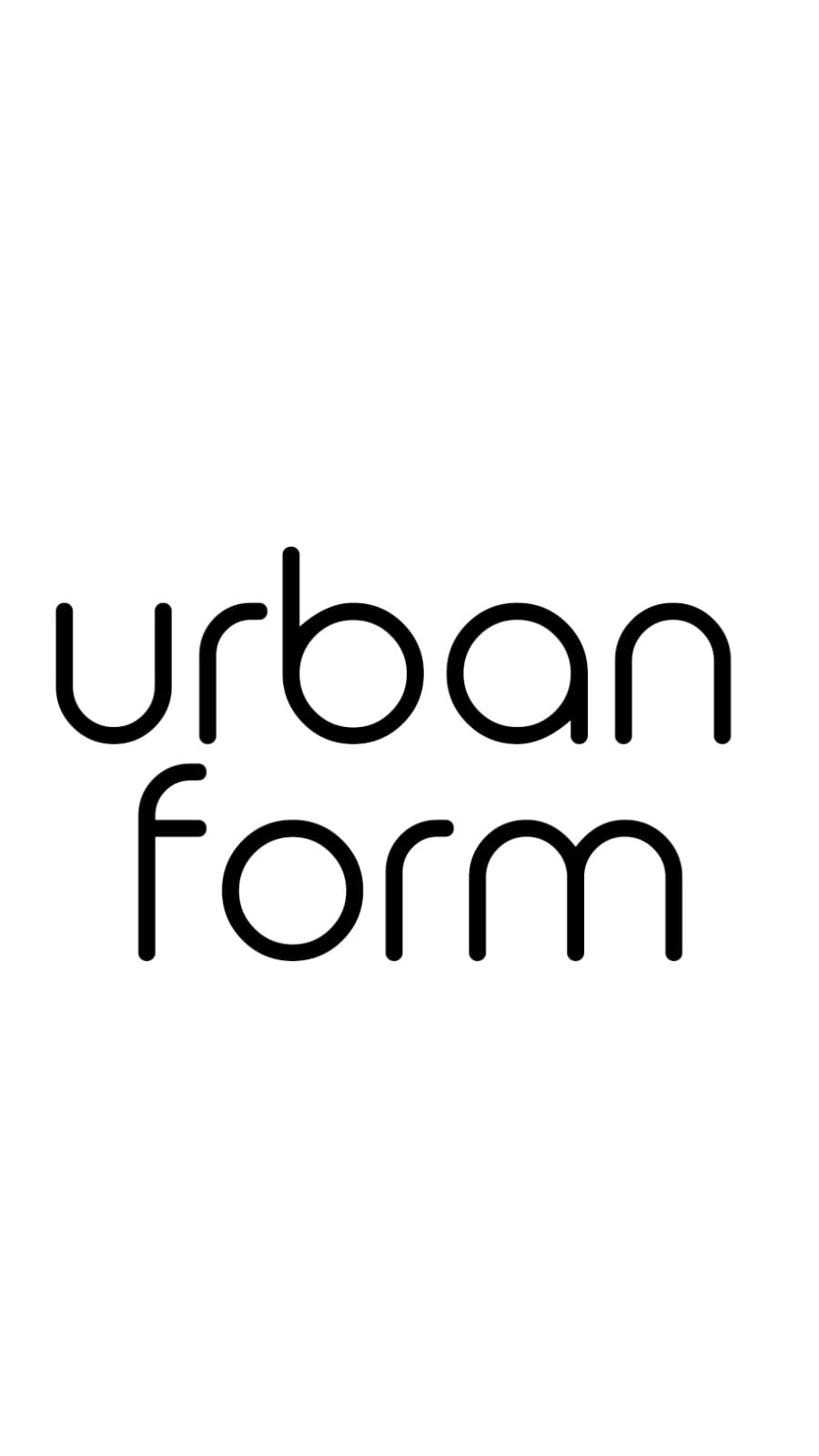 Minimalistyczne logo 'urban form' w kolorze czarnym na białym tle. Prosty, nowoczesny krój pisma.