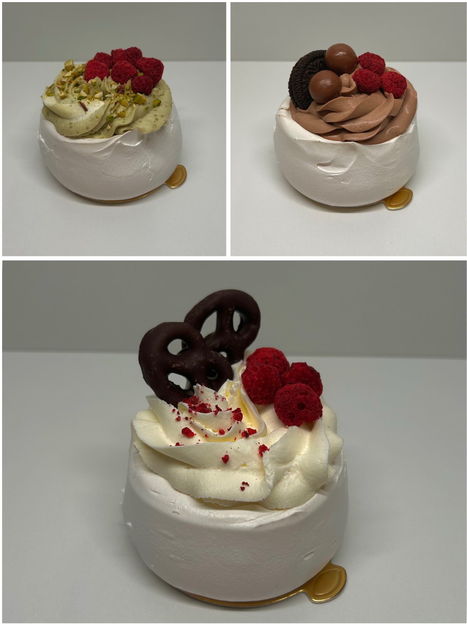 Bezy z kremem pistacjowym, czekoladowym i śmietankowym w jesiennym wydaniu.