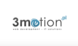 Logo firmy 3motion.pl, specjalizującej się w web development i IT solutions, na białym tle.