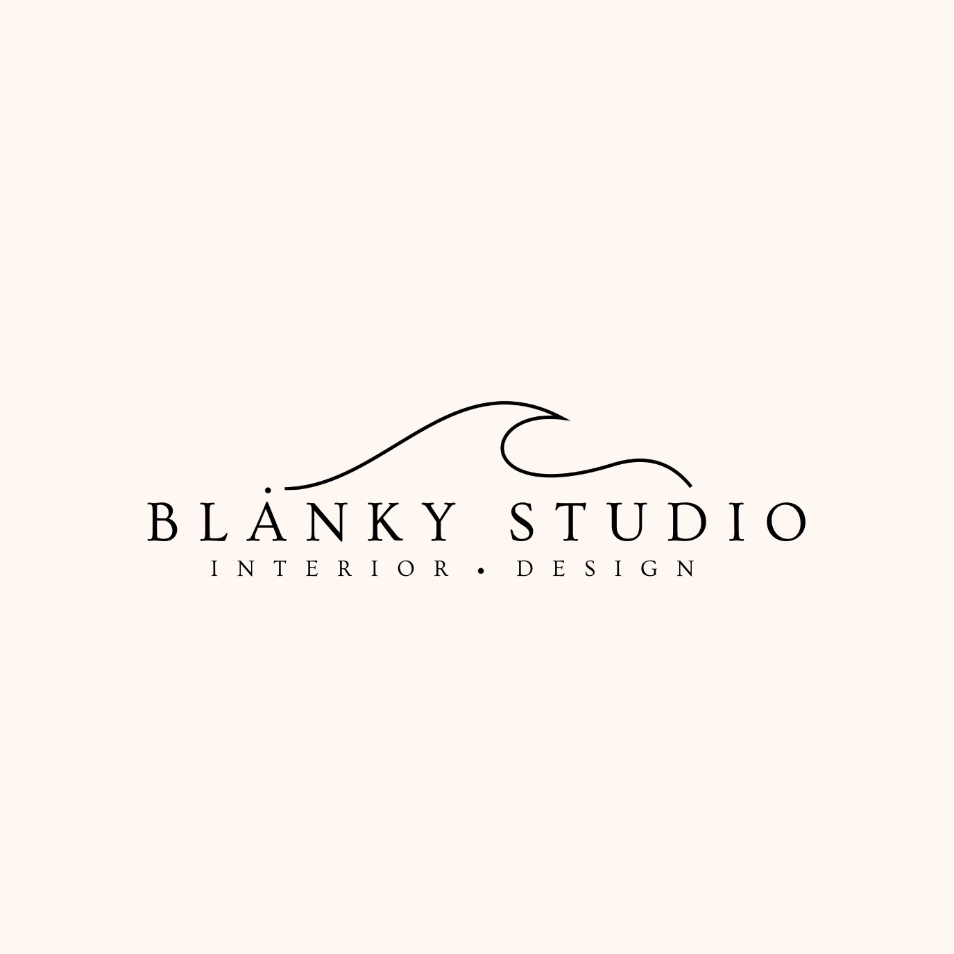 Logo firmy Blänky Studio z motywem fali i napisem 'Interior Design' na jasnym tle. Minimalistyczny, elegancki design.
