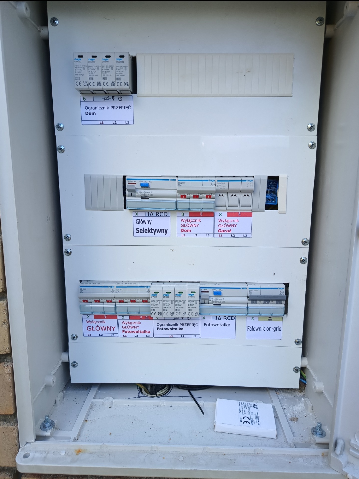 Rozdzielnica główna na budynku wraz z fotowoltaiką