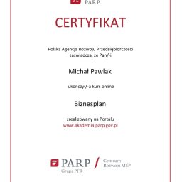Biznesplan Certyfikat strona 1