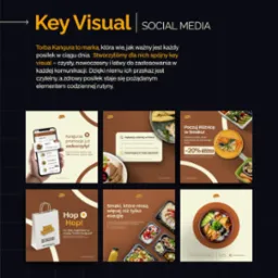 Key visual marki Torba Kangura: spójna komunikacja wizualna z apetycznymi zdjęciami dietetycznych posiłków, nowoczesna typografia i ciepła kolorystyka.