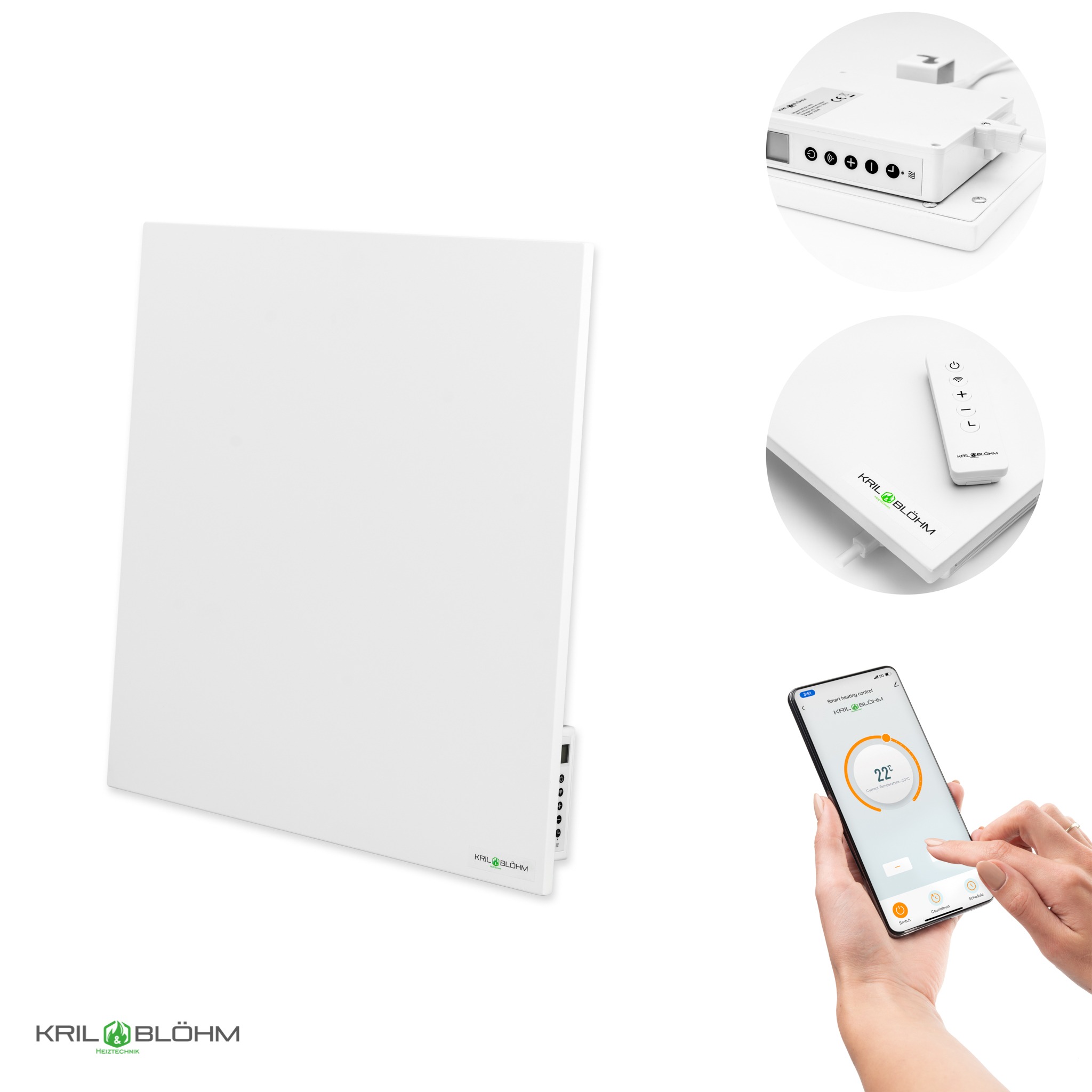 Panel grzewczy Kril & Blöhm Eindhoven WiFi o mocy 1000W / 700W / 500W / 350 W