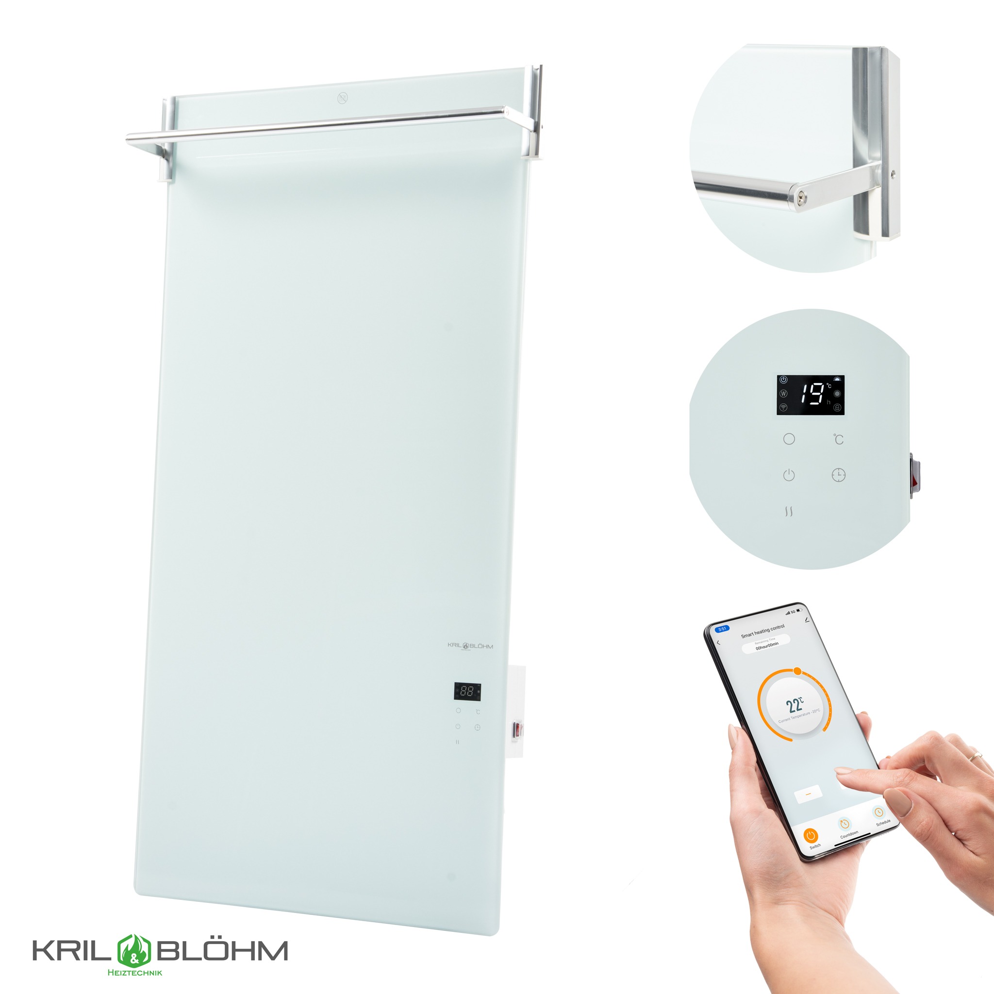 Łazienkowy panel grzewczy na podczerwień Arnhem 750W Wi-Fi – White