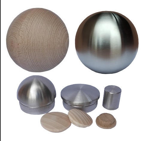 Akcesoria do balustrad. Kule drewniane, kule nierdzewne, zaślepki drewniane i nierdzewne.