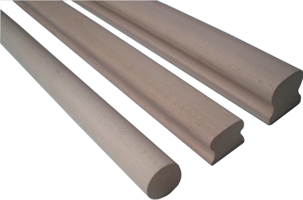 Poręcze drewniane o przekroju omega 45x55mm i 63x63mm.