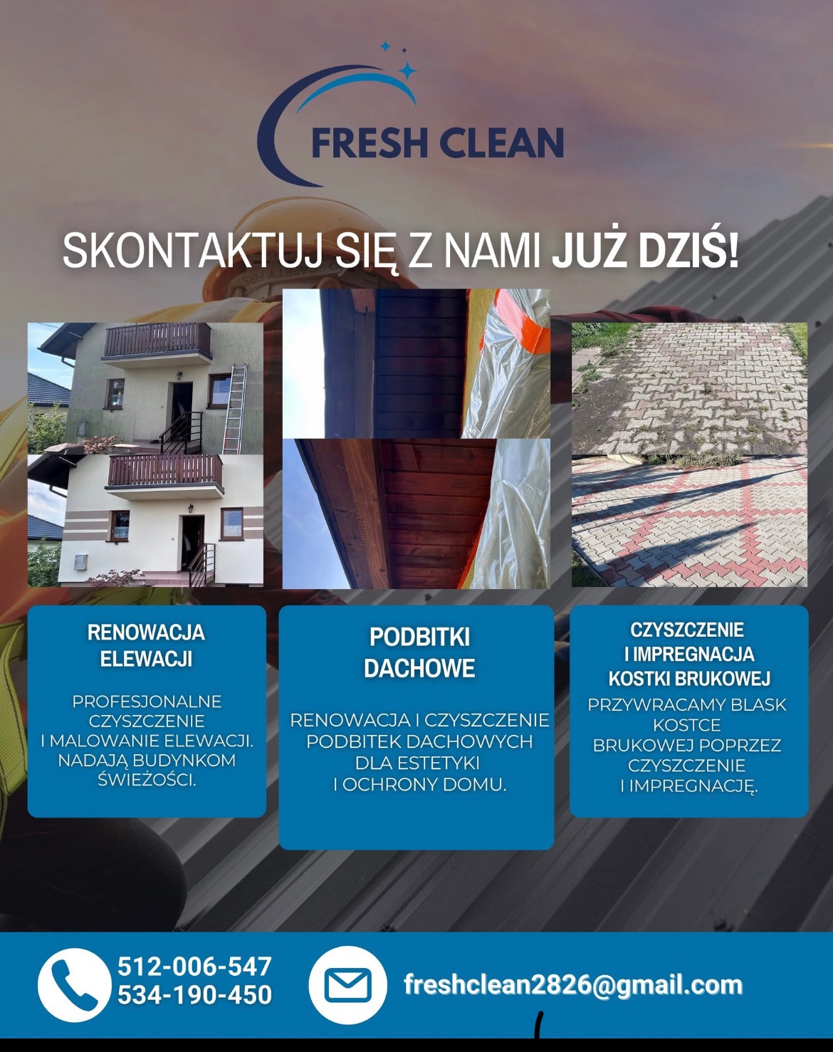 Renowacja elewacji, podbitki dachowe i czyszczenie kostki brukowej. Usługi czyszczenia i malowania elewacji, renowacji podbitek i impregnacji kostki brukowej.