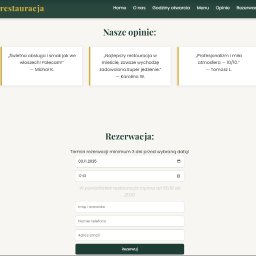 Jakub Uliasz - Strona internetowa restauracji z sekcją opinii klientów i formularzem rezerwacji online. Minimalistyczny design w stonowanej kolorystyce.