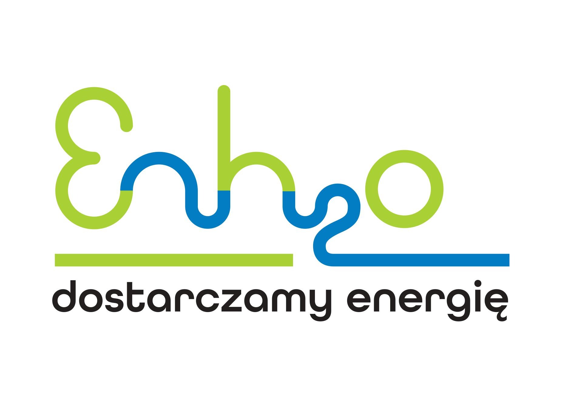 Kolorowe logo firmy z napisem 'dostarczamy energię' w kolorach zielonym i niebieskim na białym tle. Nowoczesny design.