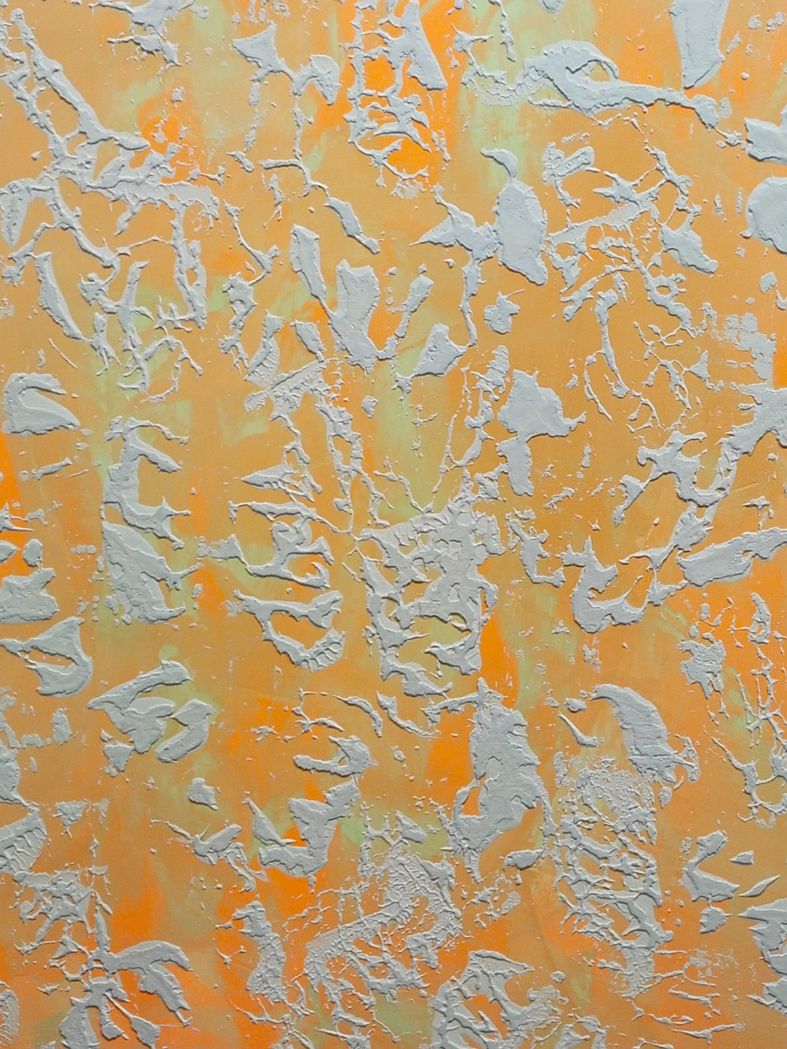 Gładź szpachlowa na płasko w dwóch kolorach, pomarańcz i zieleń. Tynk strukturalny pajączek w niebieskim kolorze