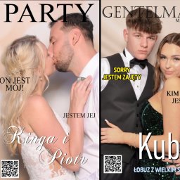 Fotobudka 360 i wiele innych atrakcji - Sesja zdjęciowa w stylu okładki magazynu: Vogue, Party, Gentleman, Glamour. Pary w przebraniach i pozach, personalizowane napisy, QR kody. Hotel Kotarz.