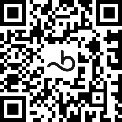 Czarno-biały kod QR z symbolem 'b' w centrum, generowany cyfrowo. Wyraźny kontrast, ostre krawędzie, symetryczny układ pikseli.