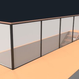 Stairo - Szklana balustrada z drewnianymi elementami wykończeniowymi, zabezpieczająca schody. Minimalistyczny design, widok z boku, ciemne tło.