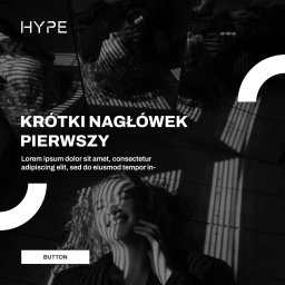 Jedenastka Studio - Czarno-biała grafika z kobietą w paski, odbicia w lustrach, tekst 'Krótki nagłówek pierwszy' i przycisk. Projekt graficzny z Białystoku.