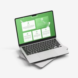 Jedenastka Studio - Laptop z zielonym ekranem prezentującym interfejs strony o rodzajach terapii, z minimalistycznym designem i czytelną typografią, na białym tle. Układ kaskadowy dwóch laptopów.