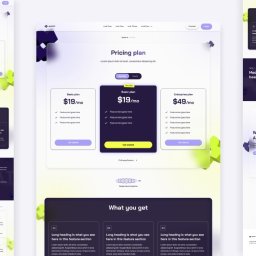 Jedenastka Studio - Projekt strony internetowej z planami cenowymi i sekcjami 'Co otrzymujesz' oraz 'Opinie'. Nowoczesny design z gradientami fioletu i zieleni. Układ responsywny.