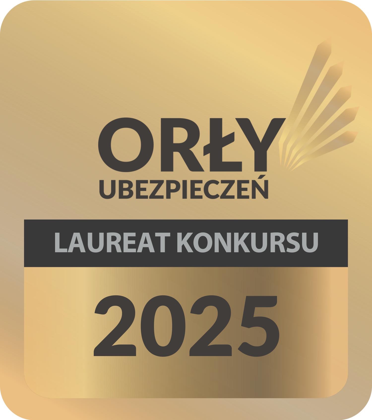 Złota odznaka 'Orły Ubezpieczeń' - Laureat Konkursu 2025, symbolizująca wysoką jakość i zaufanie w branży ubezpieczeniowej. Prestiżowe wyróżnienie.