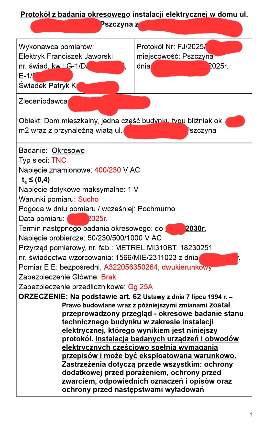 Tak będzie wyglądać 1. Strona Twojego protokołu z przeglądu 5-letniego