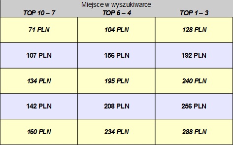 Pozycjonowanie TOP10 od 36PLN - msc GRATIS