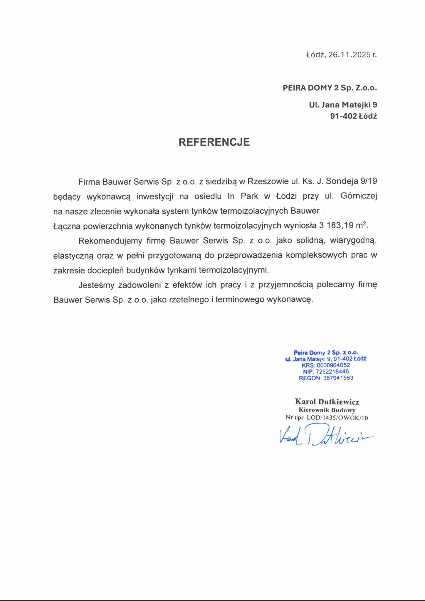 Referencje _ Peira ul. Emilii Plater Łódź