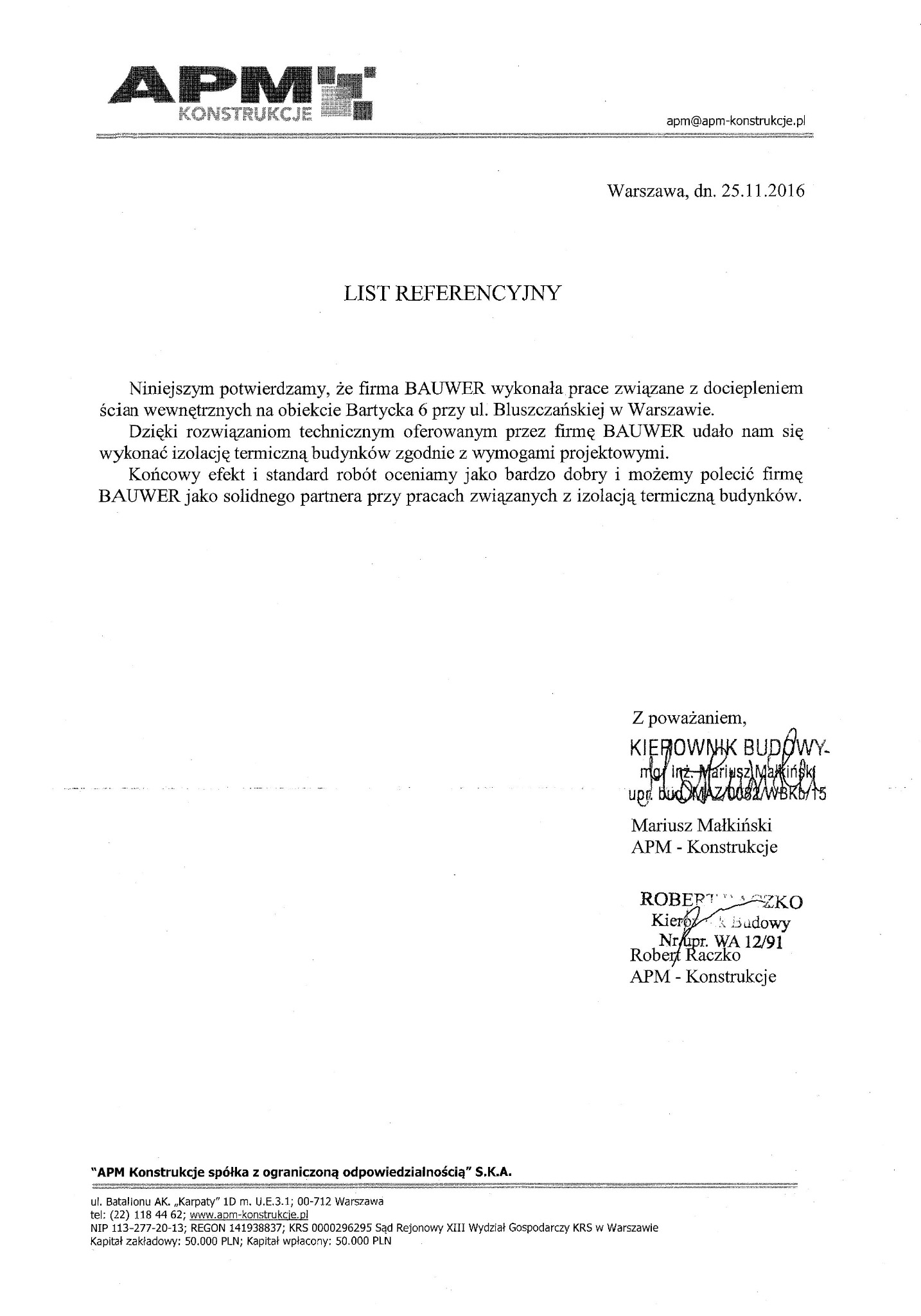 Referencje _ APM _ Ul. Brtycka Warszawa