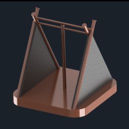 HexoCAD - Model 3D w odcieniach miedzi i szarości, prezentujący trójkątną konstrukcję z teksturą, na ciemnym tle. Widoczne detale i precyzja wykonania.