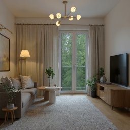 Aranżacja małej przestrzeni w salonie w bloku. Projekt w jasnych, ciepłych kolorach i stylu Natural/Hampton. Projektuję wnętrza w Bielsku-Białej i na Śląsku, stawiając na funkcjonalność.