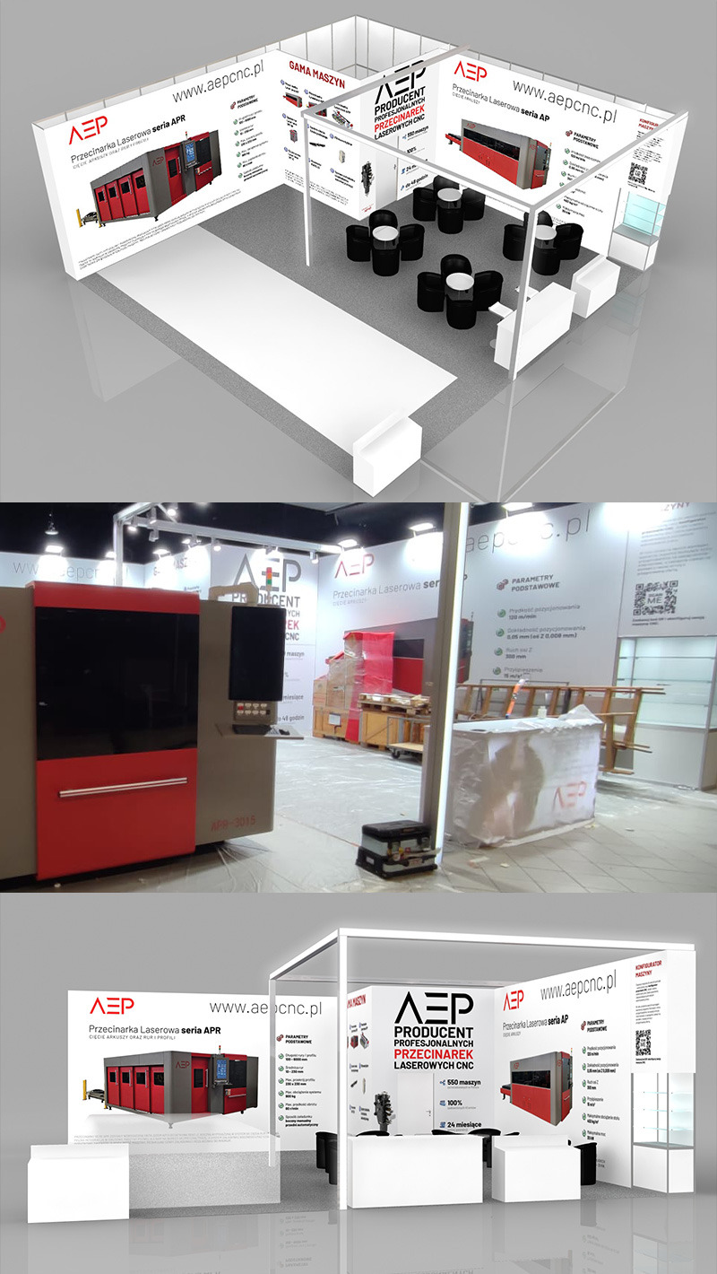 Projekt stoiska na targi dla firmy AEP.